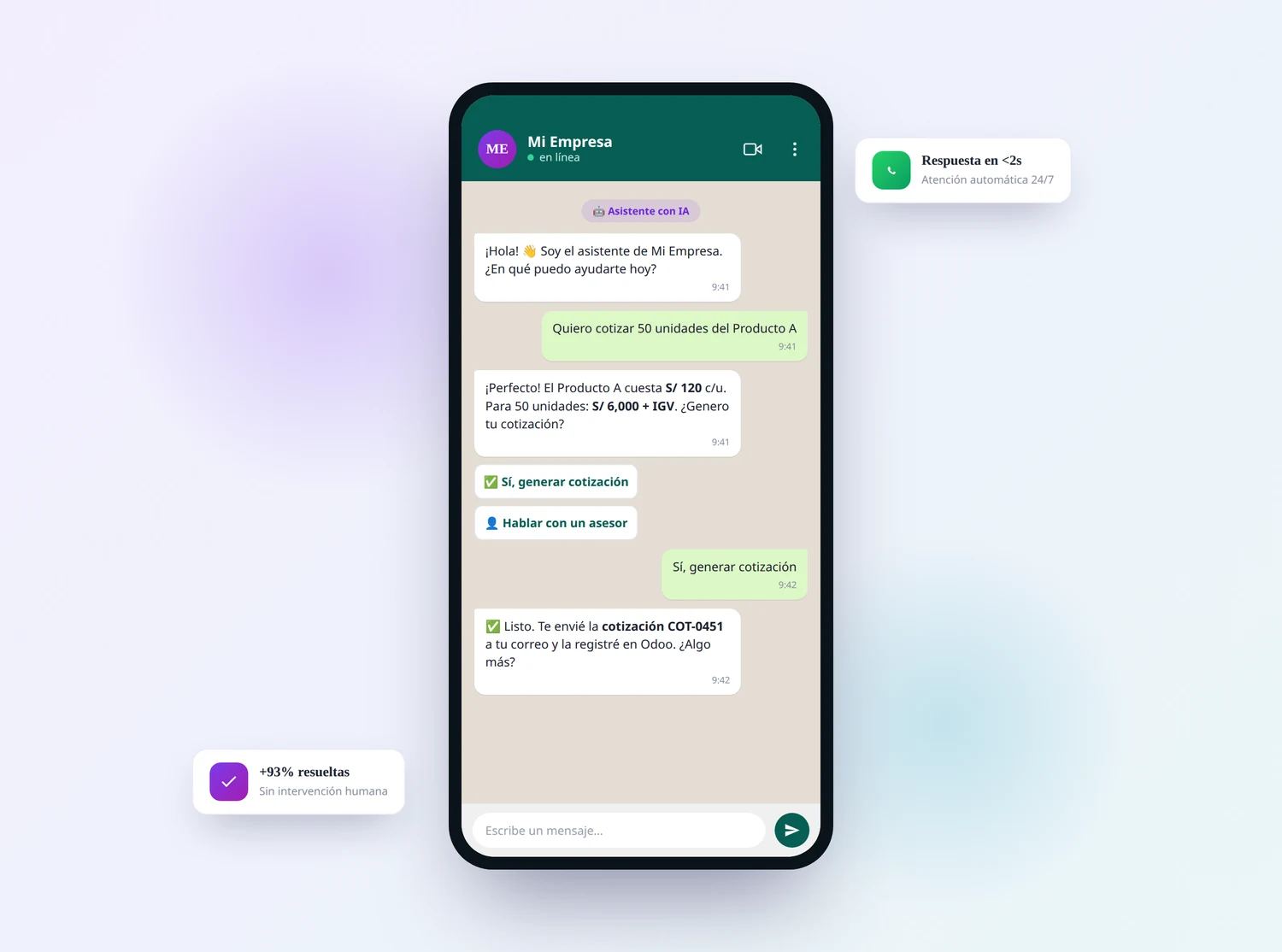 Chatbot de WhatsApp con IA atendiendo y cotizando automáticamente