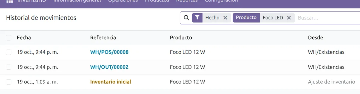 Kardex: historial de movimientos de un producto